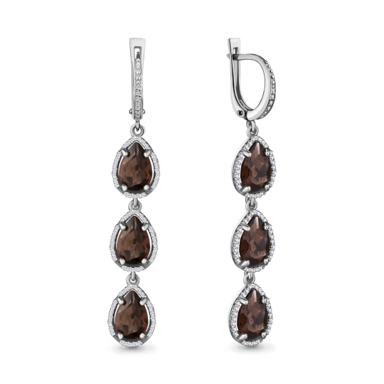 Серьги из серебра с ювелирными кристаллами мятный оникс и фианитами