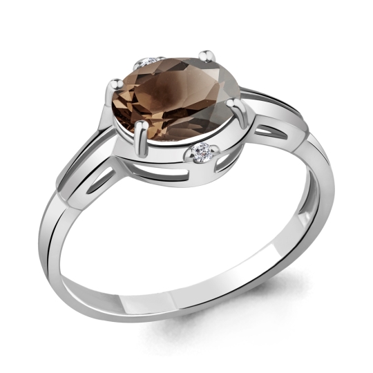 Кольцо из серебра с ювелирным кристаллом лунный оникс и фианитами