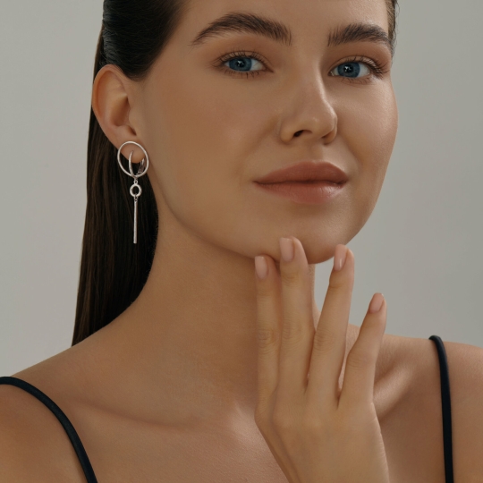 Серьги из серебра с агатами и фианитами