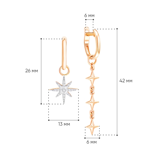 Асимметричные серьги-трансформеры из золота с фианитами