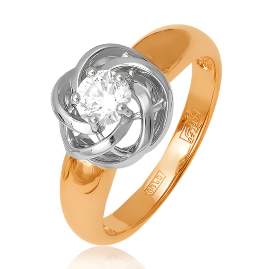 Кольцо из золота с горным хрусталем и фианитами