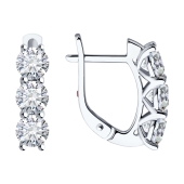 Серьги из белого золота с выращенными бриллиантами и рубинами