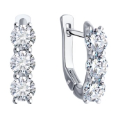 Серьги из белого золота с выращенными бриллиантами и рубинами