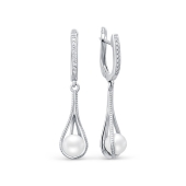 Серьги из серебра с фианитами и жемчугом