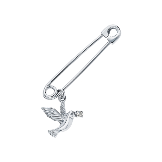 Брошь-булавка из серебра с позолотой и фианитами 