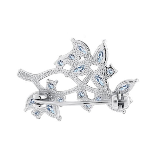 Брошь из серебра с позолотой, рубиновыми корундами и фианитами "Колибри"