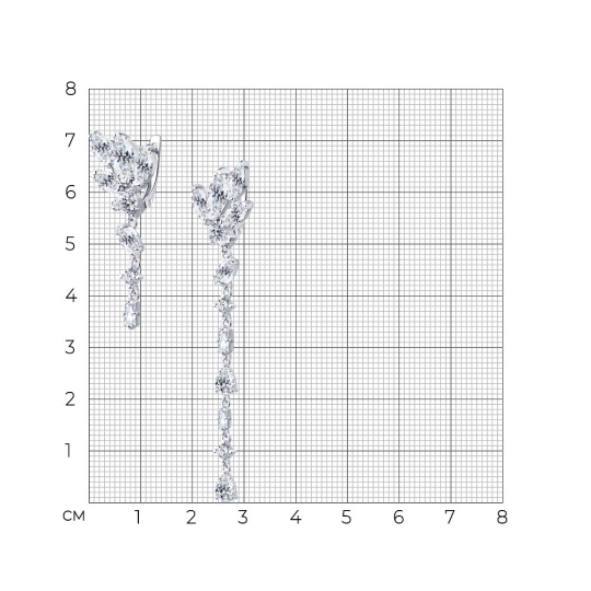 Асимметричные серьги из серебра с фианитами