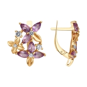 Серьги из серебра с позолотой, аметистами и фианитами