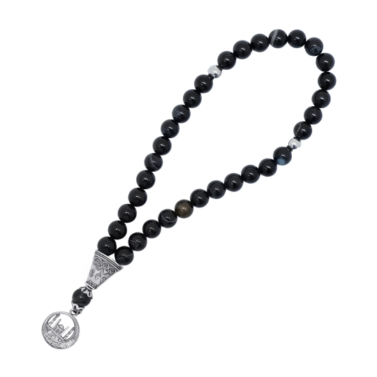 Чётки из агата с серебряными вставками