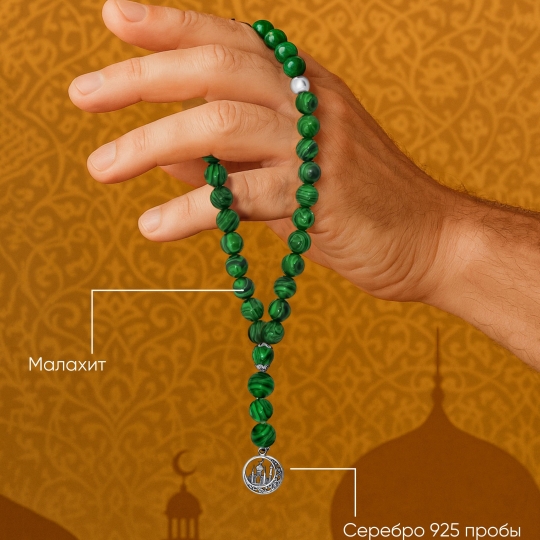 Чётки из агата с серебряными вставками