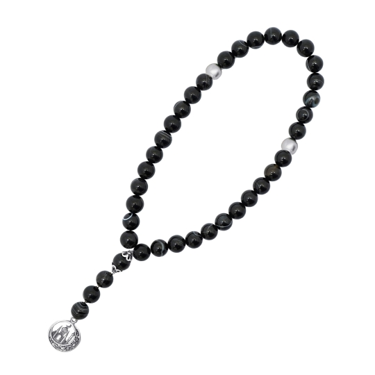 Чётки из агата с серебряными вставками