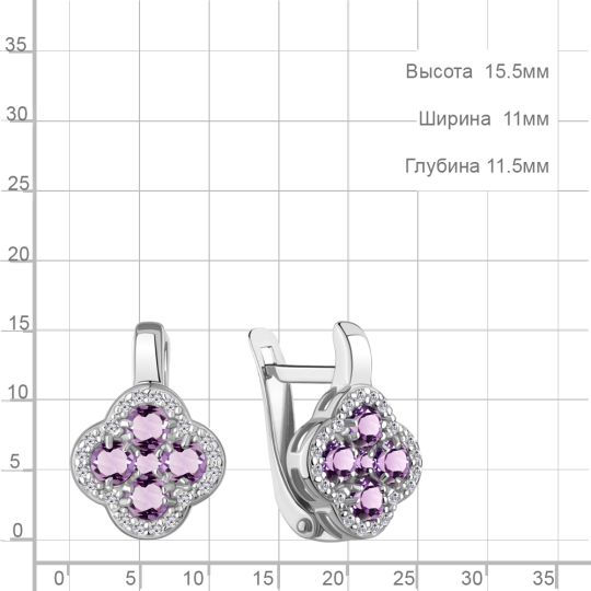 Серьги из серебра с цитринами и фианитами