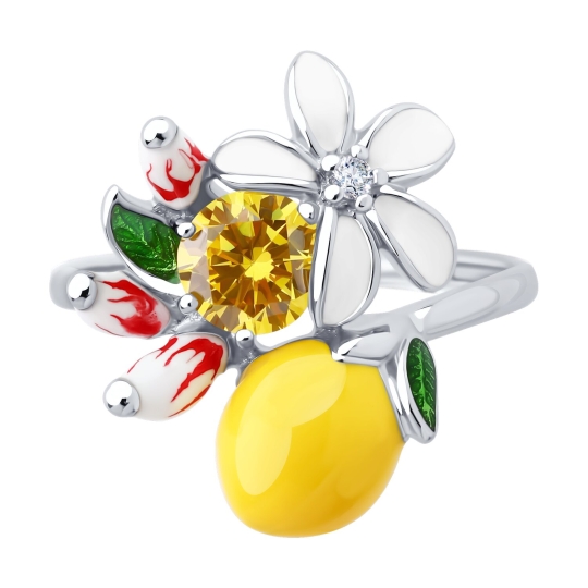Серьги из серебра с эмалью и фианитами