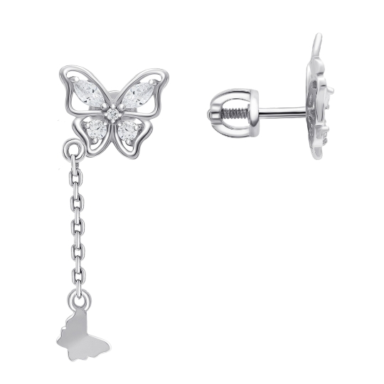 Серьги из серебра с гранатами и фианитами 