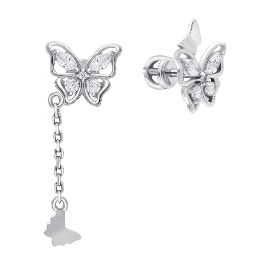 Серьги из серебра с гранатами и фианитами 