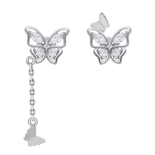 Серьги из серебра с гранатами и фианитами 