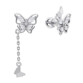 Асимметричные серьги из серебра с фианитами