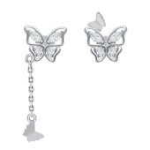 Асимметричные серьги из серебра с фианитами