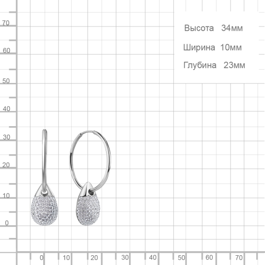 Серьги пусеты из серебра с фианитами