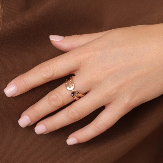 Кольцо из золота с эмалью и фианитами "Змея"