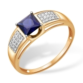 Кольцо из золота с сапфиром и фианитами