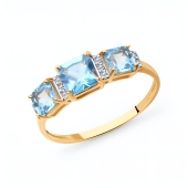 Кольцо из золота с топазами и фианитами
