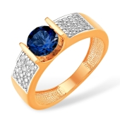 Кольцо из золота с сапфиром и фианитами