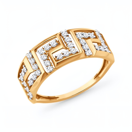 Кольцо из золота с сапфировым корундом и фианитами