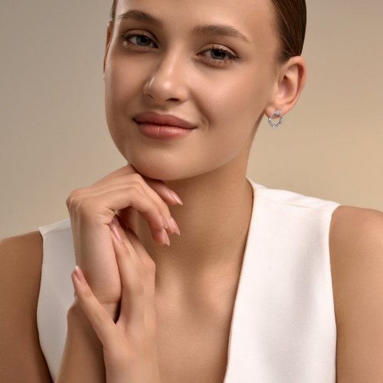 Серьги из серебра с эмалью и фианитами