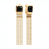 Серьги из серебра с позолотой, ониксами и фианитами