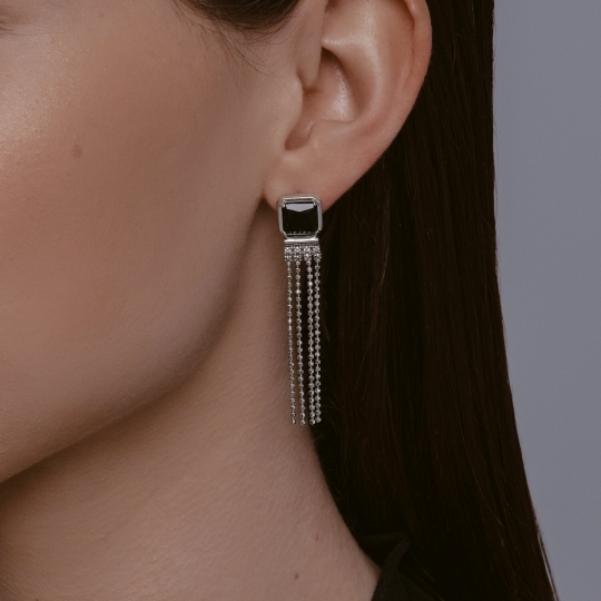 Серьги из серебра с эмалью и фианитами