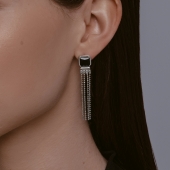 Серьги из серебра с ониксами и фианитами