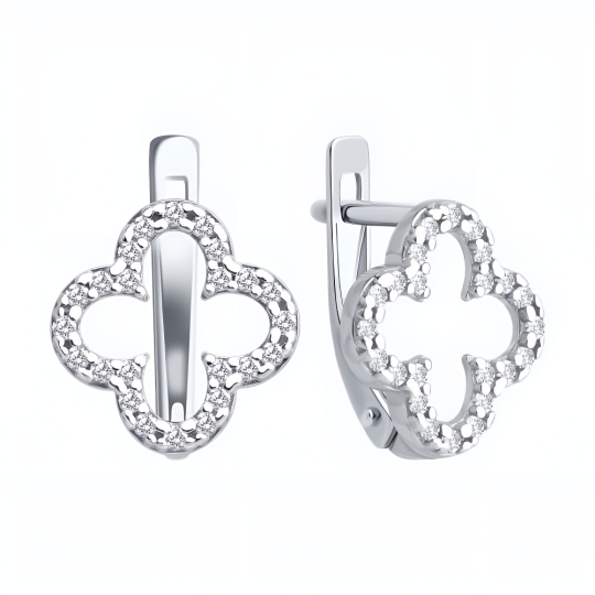 Серьги из серебра с ювелирными кристаллами и фианитами