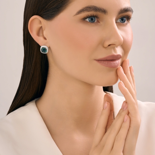 Серьги из серебра с фианитами "Лев"