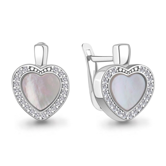 Серьги из серебра с перламутром и фианитами