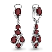 Серьги из серебра с гранатами и фианитами
