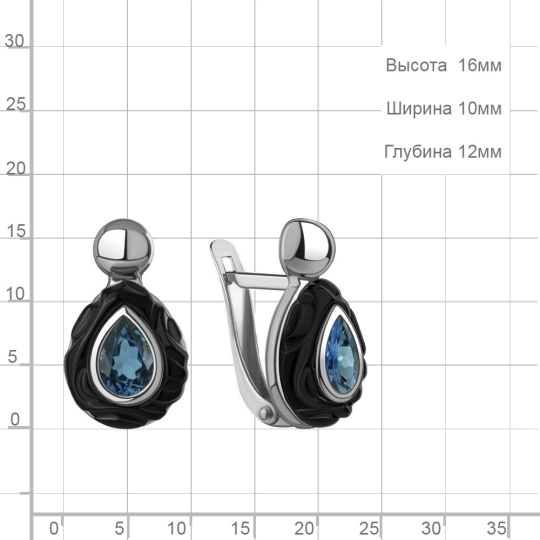 Одиночная серьга из серебра с фианитами