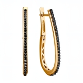 Серьги из серебра с позолотой и черными фианитами