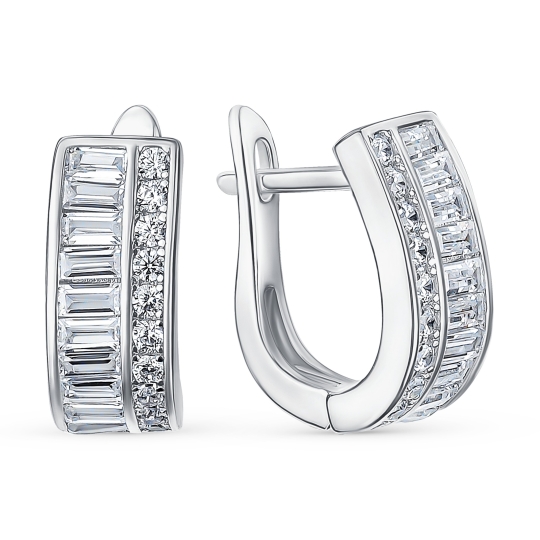 Серьги-эльфы из серебра с фианитами