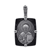 Подвеска из дерева с серебряными вставками и образом 