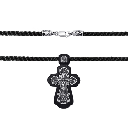 Крест из дерева с серебряными вставками на гайтане