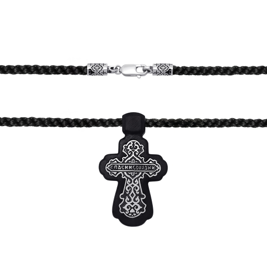 Крест из дерева с серебряными вставками на гайтане