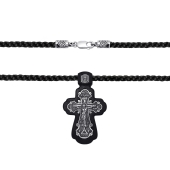 Крест из дерева с серебряными вставками на гайтане