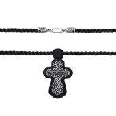 Крест из дерева с серебряными вставками на гайтане