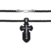 Крест из дерева с серебряными вставками на гайтане