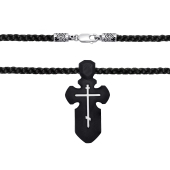 Крест из дерева с серебряными вставками на гайтане