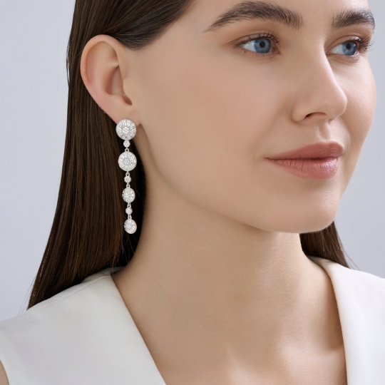 Серьги из серебра со шпинелью и фианитами