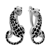 Серьги из серебра с эмалью и фианитами