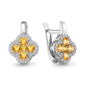 Серьги из серебра с цитринами и фианитами