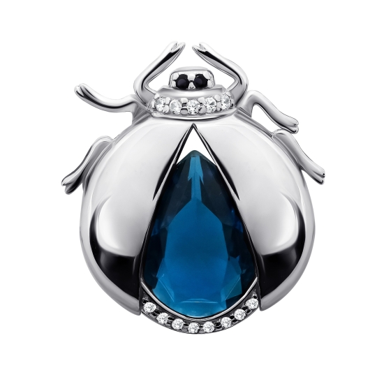 Брошь из серебра с кварцем и фианитами "Жук"